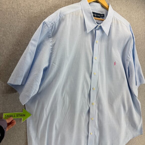 Ralph Lauren Mens 4XB Big Carolina Blue Button Front Shirt Collared Pink Pony SS - Picture 7 of 15